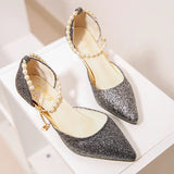 New Women's Sandals Pointed Korean Version Fashion Sequins High Heels Women's Beaded Women's Sandals