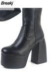 Dropship Sexy Party Elegant Chunky Platform Women Boots Great Quality Big Size 48 Walking Comfy Knee High