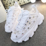 Rhinestone Wedge Sneakers Women Trainers Dames Chunky Platform White Casual Shoes Woman chaussures