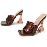 New Women's Strange Style Transparent High Heels Slippers Female Square Toe Slip-On Clear Shoes Women Slides