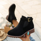 Breakj Women's Boots 2025 Autumn And Winter New Martin Boots Low-Heeled Square Belt Buckle Short Cylinder Tight Velvet
