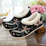 Flat Shoes Warm Winter Embroidered Chinese Ethnic Style Plus Velvet Female Cotton Shoes Pointed Toe 2021 Ladies