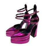 heel pointed toe double layer thick sole hollow shoes large size 43 green hollow sandals patent leather sexy women's