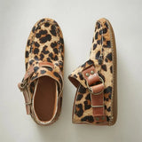 Ankle Boots Vintage Sewing Rivets Metal Buckle Ladies Leopard Women Retro Casual Soft Flock Female Plus Size Flat