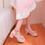 Women's Cute Lolita Cross Strap Mary Jane Shoes Chunky Heel Party Wedding Cosplay Bow Sweet Princess Pumps Japanese JK