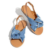 Leopard Sandals Summer Bowtie Ladies Ankle Strap Buckle Round Toe Denim Flat Female 2020 Footwear Plus
