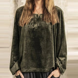 Fashion O Neck Golden Velvet T-shirts Casual Fall Winter Lantern Sleeves Solid Color Top Loose Pullover Office Lady