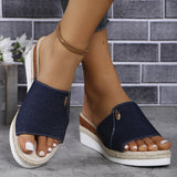 Breakj Summer New Large-Size Women's Shoes Canvas Slippers Slope And Hemp Rope Thick-Bottom Denim Word