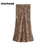 Elegant Zebra Print Skirt High Waist Office Wear Midi Skirts Fashion A Line Satin Skirts Womens 2021 Mujer