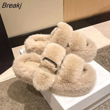 Winter Soft Warm Comfort Thick Sole Flat Fur Slipper Brand Designer Slip On Slide Flip Flops Casual Bedroom