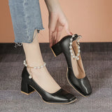 Breakj High Heels Female 2023 New Early Spring Fairy Wind With Thick Heel Girl Square Head Show Thin Mary Jane Single