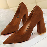 Shoes Thick Heel Woman Pumps Suede Women Heels Office Shoes Pointed Toe High Heels Wedding Shoes Female Heel