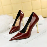Breakj Fashion Simple Metal With Super High Heel Shallow Point Bright Patent Leather Heels Women's Single