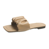 Large-Size Slippers For Women's New Summer 2024 Korean Version Of Fashionable Pleated Sandals With Square Head