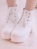 2021New Ankle boots Women Platform Shoes lace up Pu leater shoes White Black Women Chunky Heels Hot Sale Shoes