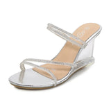 Breakj Wedge Sandal Female Summer Two Wear Sexy Crystal Transparent Glass Diamond Wedge