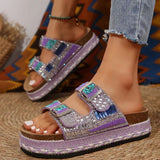 Breakj New Thick Bottom Rope Double Buckle Water Drill Softwood Beach Slippers Large Size Women's Shoes Bright