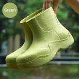 Sole Design Women Rainboots Lightweight EVA Slip-on Ladies Rain Shoes Solid Outdoor Waterproof Girls Platform Ankle