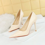 Breakj Fashion Sexy Skinny Heels With Shallow Pointed Patent Leather Snake Grain High