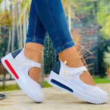 Chunky Vulcanized Flat Platform Knit Solid Soprt Sneakers Ladies White Blue Red Breathable Non Slip Chaussure Femme