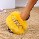 Women Slippers Furry Fluffy Flip Flops Women Sandals Gold Chain Fur Slides Ladies Slippers Plus Size Shoes