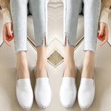 silver sneakers shoes woman genuine leather platform crystal beading moccasins anti-slip small white leather shoes