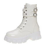 Buckle Thick Heel Martin Boots Autumn 2024 New Comfortable Short Boots 43 Plus Size Women's