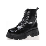 Style Ankle Boots For Women Genuine Leather Sexy Chain Female Autumn Boots Block Heel Gothic Black Platform Shoes 2021