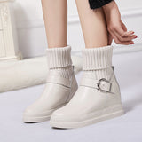 Leather Heightened With Plush Thread Short Boots Flat-Soled Martin Boots Thin Boots With Drill In The Middle Of The Thick