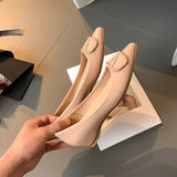 Breakj 5Cm Invisible Inside The High-Skin Temperament Pointed Side Button Single Shoe French Nude Color Single
