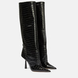 Breakj New 2024 Big Tube Around Pointed Skirt Boots Long Stone Grain Knight Boots Women's