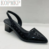 2022 Genuien Leather Vintage Pointed Toe Women Shoes Pumps Spring Summer Party Dancing Slingback Heel Sandals Sadalias
