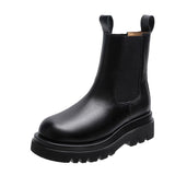 The Fall And Winter Of 2023, The British Wind Round-Headed Square Heel Thick Platform Chelsea Boots, Women's Leather Boots Ankle