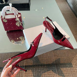 Breakj New Black Patent Leather High Heels Summer New Temperament Tip Fine Heel With