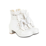 Pink White Black Chunky Heel Lolita Shoes Butterfly-knot Hollow Lace Womens Cosplay Princess Court Vintage Winter Ankle
