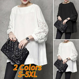 Women Elagant Solid Shirts Tunic Casual Round Neck Blouse VONDA 2022 Vintag 2/3 Sleeve Patchwork Tops Blusas