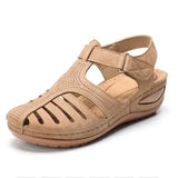 Women's Sandals Summer Ladies Girls Leather Vintage Sandals Buckle Casual Sewing Women Shoes Solid Female Ladies Platform