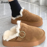 Winter Plush Women Slippers Fashion Ladies Slip On Shallow Platform Flats Slides Street Style Keep Warm Indoor
