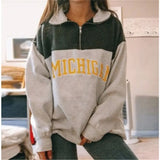Stand Collar Half Zipper Sweatshirt Fashion Letter Printed Long Sleeve Blouse Pullover Famale Casual Street Outwear