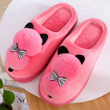 Winter Slippers Cute Cartoon Cat Women Warm Plush Woman Slip On Flat Female Soft Shoes Ladies Comfortale House Shoe