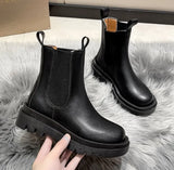 Leather Women Ankle Boots Fashion Platform Warm Fur High Heel Winter Shoes Woman Casual Footwear Size
