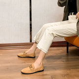 quality leather shoes metal chains flat women round toe mules spring autumn single moccasins female comfy slip on