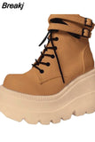 Design 2023 Big Sizes 43 Platform High Heels Cosplay Fashionable Autumn Winter Wedges Shoes Ankle Boots Women Booties