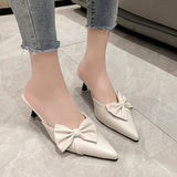 Breakj Elegant Wind Pointed Head Shallow Bow Thin Heel Show Thin Head Half Slippers Female Outside Wear Fashion Temperament Half