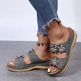 Breakj Summer New Thick-Bottomed Slippers Car Sewing Round Head Flowers Decorated Casual Slippers Women's Shoes Thick