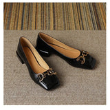 Women Pumps PU Decoration Ladies Square Heel Single Shoes Retro Square Toe Casual Zapatos Mujer Primavera Verano