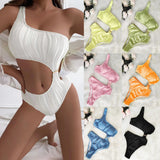 2025 New Solid-Color One-Shoulder Swimsuit Sexy Lady