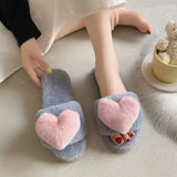 Breakj Slippers Women 2023 Winter New Korean Version Of Love Plush Warm Flat Cotton Slippers Home Slippers