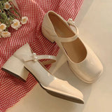 Retro Square-Headed Small Leather Shoes 2023 Spring And Summer New Pearl Buckle Single Shoes Fashion High-Heeled