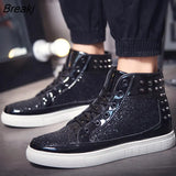 Skate Shoes Silver pink Lovers sequined Shoes Rivets Punk Glitter shoes Men Sneakers Youth High Top Street Flats